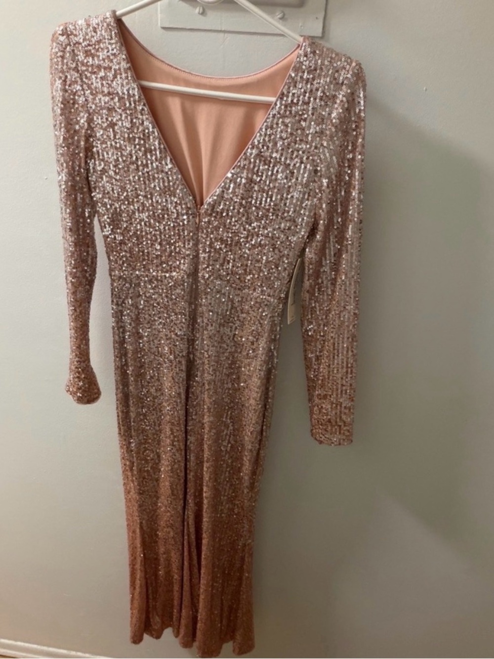 NWT Eliza J Rose Gold Sequin Gown 0P Petite Formal Evening Dress Glam Maxi - Picture 3 of 4